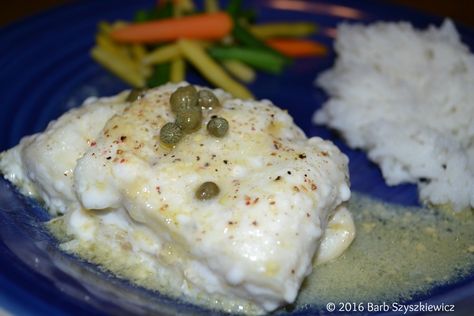 Mustard Caper Sauce, Baked Fish Fillet, Caper Sauce, Fish Fillets, Heart Food, Baked Fish, Mushroom Sauce, Glass Baking Dish, 4 Ingredient