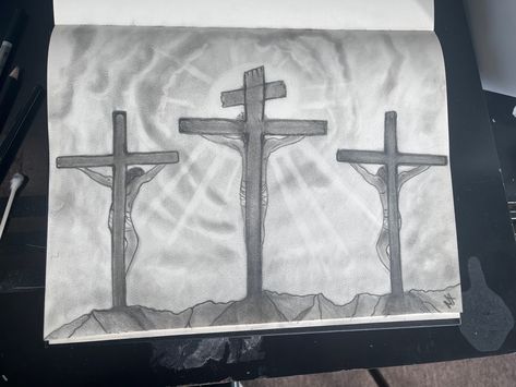 #christian #drawing #art #3crosses #cross #sketch #sketchaday #godisgoodallthetime #believe Drawings Of Crosses, Christian Sketch Ideas, Religious Drawings, Cross Drawing Sketches, Christian Sketches, Christian Drawings Inspiration, Cross Drawing, Christian Drawings, Shading Drawing