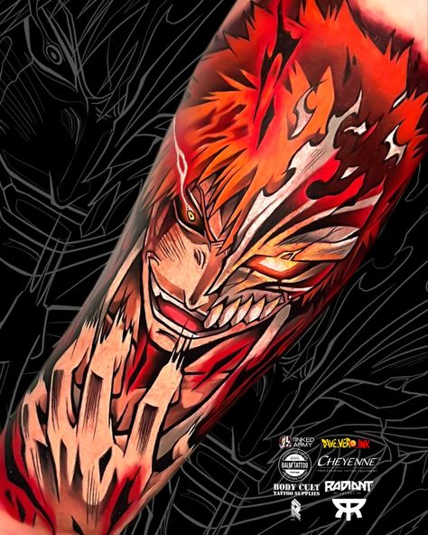 Ichigo Kurosaki Tattoo Design, Ichigo Tattoo Design, Ichigo Kurosaki Tattoo, Ichigo Tattoo Ideas, Bleach Tattoo Design, Bleach Tattoo Anime, Ichigo Tattoo, Bleach Anime Tattoo, Bleach Tattoo Ideas