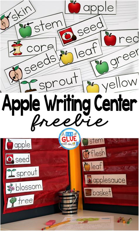 Apple Writing Center has everything that you need to include into your literacy rotations when learning about apples. Apple Writing Center Preschool, Apple Writing Activities Preschool, Apple Study Preschool, Apple Literacy Centers Kindergarten, Apple Unit Kindergarten, Apples Theme Preschool, Kindergarten Apple Activities, Apple Activities Preschool, Apple Vocabulary