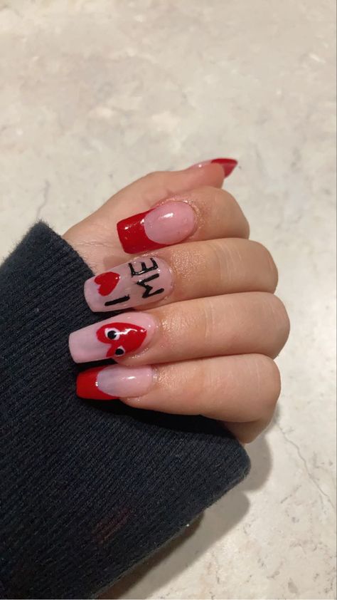 Masc Valentine Nails, Cdg Heart Nails Short, Bape Heart Nails, I Heart Me Nails, Cdg Heart Nails French Tip, I Love Me Nails, Casual Nails, Woman’s Day, Dream Nails