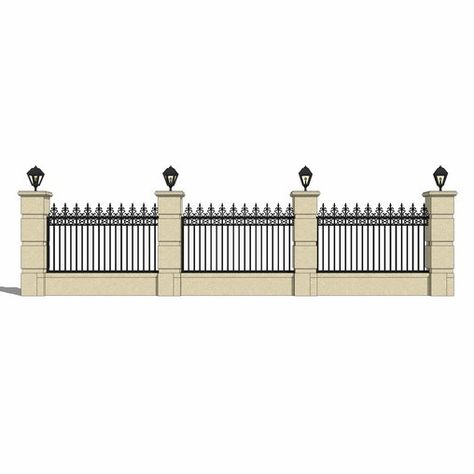 Wall fence Classic Fence Wall Design, Metal Brick, Classic Fence, Fence Wall Design, Front Wall Design, House Fence Design, Wall Fence, Elevation Drawing, Ornament Drawing