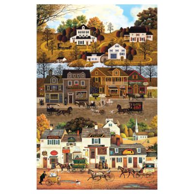 Winter Folk Art, Village Illustration, Autumn Village, Movie Illustration, Charles Wysocki, Fabric For Clothes, Grandma Moses, Art Nostalgia, Puzzle Pictures