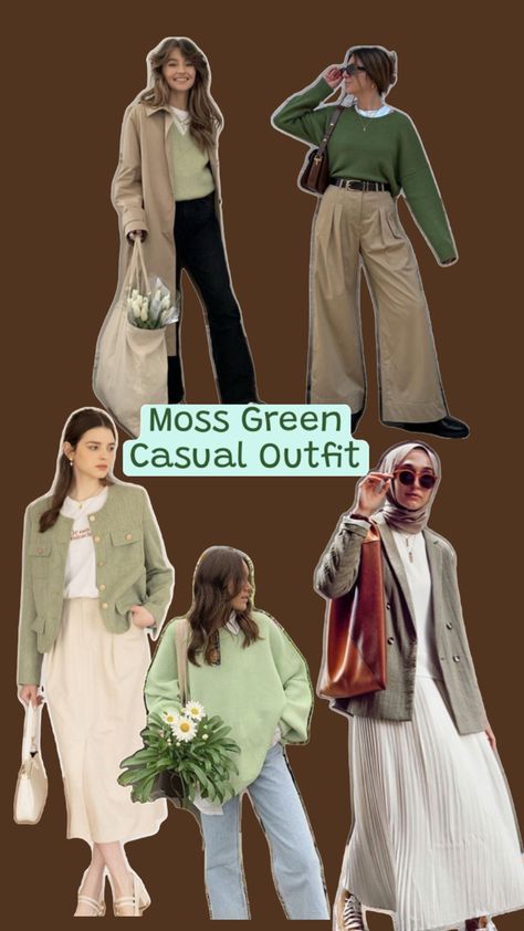 https://s.shopee.co.id/7Uut56SYaW Moss Green Outfit, Green Outfit, Warm Autumn, Casual Spring, Outfit Casual, Moss Green, Ootd, Green