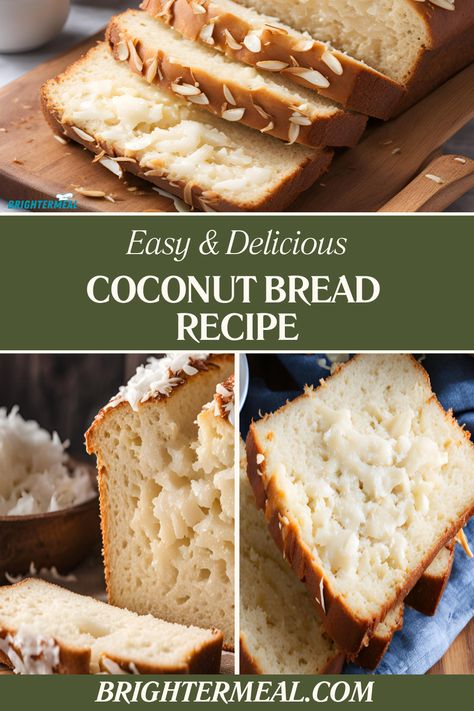 Coconut Bread Recipe Coconut Loaf Bread, Sweet Coconut Bread Recipe, Coconut Quick Bread, Coconut Flour Bread Recipes, Easy White Bread Recipe, Coconut Bread Recipe, Banana Bread Pudding, Coconut Flour Bread, Coconut Oatmeal