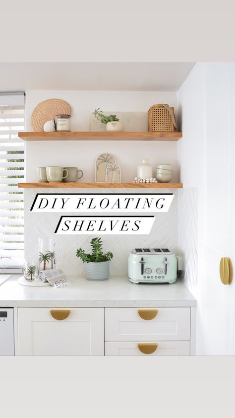 We loved making these floating shelves with pine planks from Bunnings. Come check it out! Diy Household Tips, Timber Kitchen, Timber Shelves, Floating Shelves Diy, Diy And Home Improvement, Kitchen Shelves, Home Reno, Diy Kit, Home Hacks