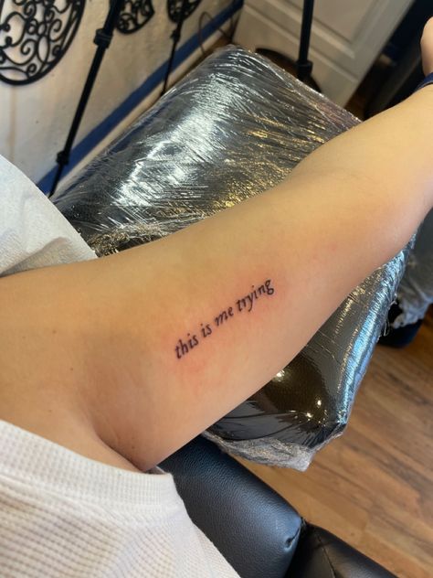 Taylor Swift “this is me trying” tattoo Taylor Swift Tattoo, Lyric Tattoos, Discreet Tattoos, Dainty Tattoos, Subtle Tattoos, Dream Tattoos, Little Tattoos, Dope Tattoos, Simplistic Tattoos