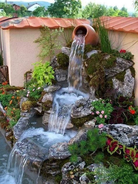 A water feature can add calm and serenity to your outdoor space or garden. Kolam Koi, Taman Air, Garden Waterfall, Pond Water Features, Pond Fountains, Garden Frame, Backyard Water Feature, Waterfalls Backyard, Water Pond