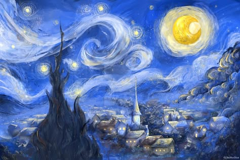 The Starry Night, Wallpaper Images, Ipad Wallpaper, The Moon, Starry Night, Ipad, Deviantart, Moon, Illustrations