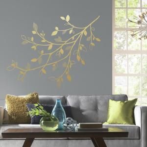 5 in. x 19 in. Gold Branch 47-Piece Peel and Stick Giant Wall Decals with 3D Leaves Gold Wall Decals, 3d Leaves, Roommate Decor, Candle Wax Warmer, Gold Branches, Vine Wall, Family Tree Wall, Home Office Bedroom, Tree Wall Decal