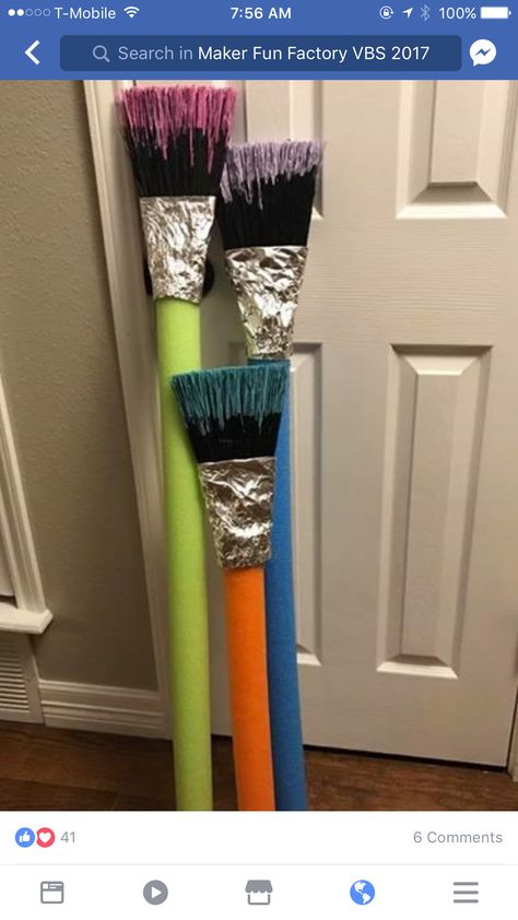 Broom and a pool noodle...maybe use embossing metal for ferrule, instead of tinfoil Art Themed Party, Painting Birthday Party, Artist Birthday, Painting Birthday, Art Birthday Party, Art Theme, Camping Theme, Theme Halloween, Art Birthday