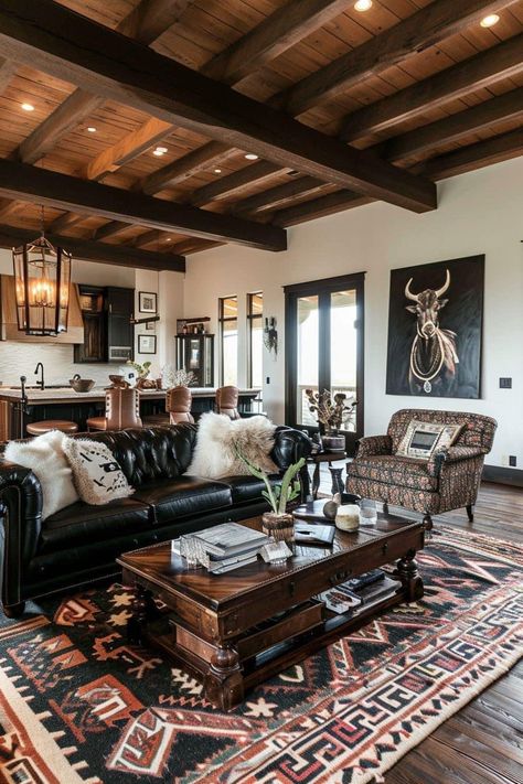 Western Interior Design, Western Living Room Decor, Gothic Western, Western Interior, Western Living Room, Ranch House Decor, Western Rooms, Gothic Interior, Western Gothic