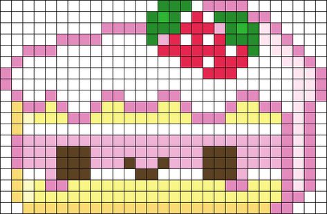 Kawaii Cake Perler Bead Pattern | Bead Sprites | Food Fuse Bead Patterns Pixel Art Kawaii, Kawaii Cake, Kawaii Cross Stitch, Modele Pixel Art, Melty Bead Patterns, Pixel Beads, Beads Pattern, Fuse Bead Patterns, Pony Bead Patterns