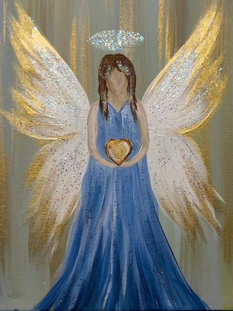 Paint Angels Canvas, Whimsical Angel Paintings, Angels Acrylic Paintings, Angel Acrylic Painting For Beginners, Angel Artwork Painting, How To Paint Angels Step By Step, Angel Painting Easy Canvases, Christmas Angel Painting Easy, Angel Watercolor Paintings Easy