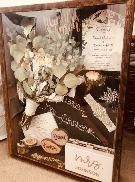 Post Wedding Bouquet Ideas, Shadow Box Ideas For Wedding Memories, Bride Bouquet Preservation, Wedding Mementos Ideas, Wedding Veil Shadow Box Ideas, Wedding Shadow Box Ideas Diy Memories, What To Do With My Wedding Bouquet, Wedding Keepsake Shadow Boxes, Marriage Shadow Box Ideas