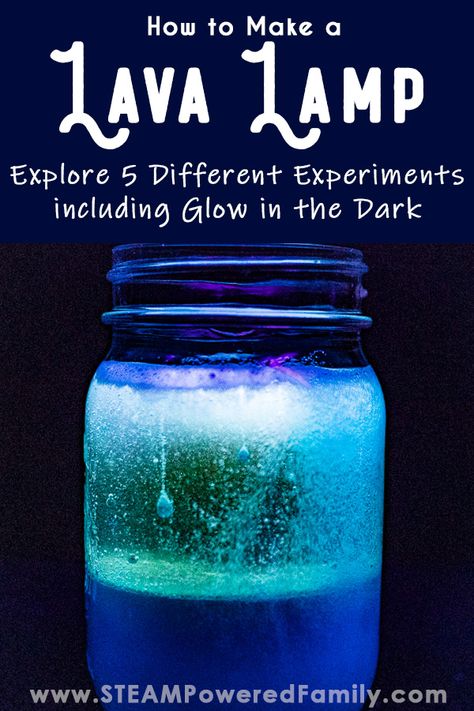 We love this simple science making DIY Lava Lamps. Learn five different ways to make a Lava Lamp at home including a Glow in the Dark version. Explore the science and chemical reactions that power the bubbly reaction as you set it in motion over and over again. Why not try making different types of Lava Lamps and comparing the results. A perfect, simple, hands on experiment for elementary. #LavaLamp #Chemistry #ScienceExperiment Halloween Lava Lamp, Wacky Science, Lava Lamp For Kids, Diy Lava Lamp, Lava Lamp Experiment, Homemade Lava Lamp, Make A Lava Lamp, Stem Experiments, Alka Seltzer