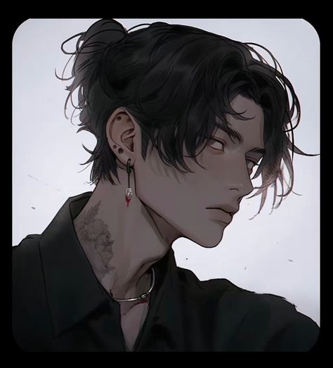 Dark Haired Male Character Art, Black Haired Oc Male, Black Hair Boy Art, Black Hair Male Character Art, Man Art Drawing, Brown Hair Male, Man With Tattoos, Cold Face, Brown Hair Men