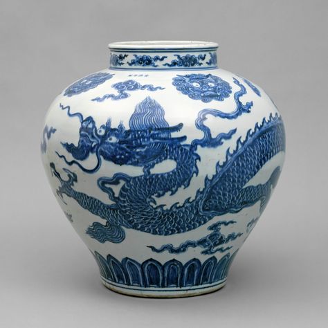 Jar with Dragon, 				,Ceramics Ming Dynasty Art, Blue And White Vase, Chinese Pottery, Chinese Vase, White Vase, White Pottery, Nanjing, Porcelain Blue, Blue And White China