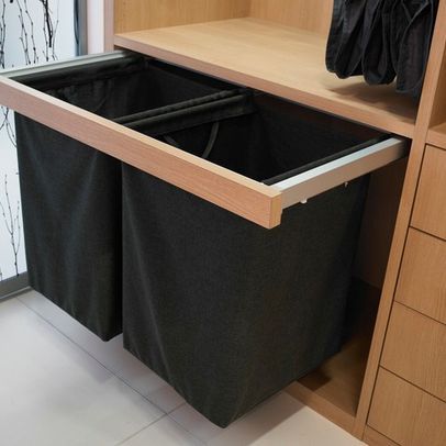 Built In Laundry Hamper Design Clothes Storage Without A Closet, Dirty Laundry Storage, Ikea Laundry, Contemporary Closet, Hidden Laundry, Creative Closets, Dirty Clothes Storage, Closet Renovation, Closet Layout