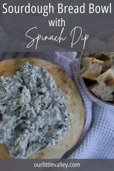 Dips To Eat With Sourdough, Sourdough Bread Bowl Dip, Bread Bowl Spinach Dip, Simple Spinach Dip, Sourdough Bread Bowl Recipe, Spinach Dip Appetizers, Overnight Sourdough Bread Recipe, Bread Bowl Dip, Spinach Dip Easy