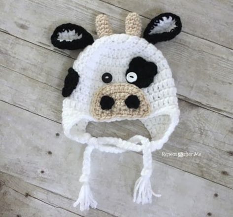 40+ Crochet Animal Hat with Patterns - Page 2 of 4 Crochet Cow Hat Pattern, Cow Crochet Hat, Crochet Cow Hat, Crochet Animal Hat, Elephant Hat, Sock Monkey Hat, Crochet Animal Hats, Puppy Hats, Cow Hat