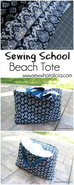 Beach Tote - Sewing School | www.sewwhatalicia.com Dilly Dally, Quilted Bags, Sewing School, Beach Tote Bag, Needle Crafts, Beginner Sewing Projects Easy, Diy Bags, Handmade Handbags, Handmade Bag