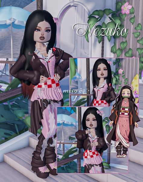 Nezuko Dti Outfit, One Piece Oc Outfit Ideas, Dti Charecters, Nezuko Dress To Impress, Dti Outfit Ideas Anime, Dti Outfits Anime, Roblox Cosplay Avatar, Nezuko Outfit, Dti Roblox Avatar