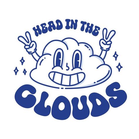 Happy cloud retro illustration with typo... | Premium Vector #Freepik #vector Cartoon Graphic Design Illustration, Retro Cloud Illustration, Cloud Character Illustration, Word Cloud Design Ideas, Cute Svg Free, Cloud Illustration Design, Cloud Mascot, Cute Cloud Illustration, Clouds Graphic Design