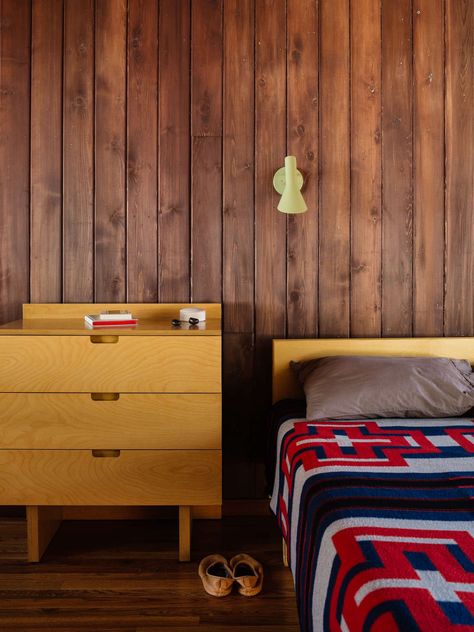 Modern Bedroom Suite, Midcentury Ranch, Cedar Walls, Mid Century Ranch, Westchester Ny, Mid Century Modern Bedroom, Oak Panels, Wood Cladding, Ranch Home