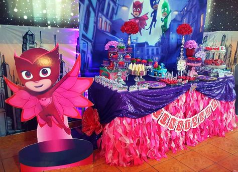 PJ Mask Owelette | CatchMyParty.com Owlette Party, Pj Masks Birthday Party Ideas, Owlette Birthday Party, Pj Masks Birthday Cake, Aaliyah Birthday, Pj Masks Birthday Party, Pj Mask Party, Shopkins Party, Pj Masks Birthday