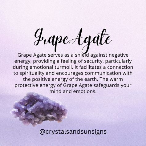 Grape agate is a gorgeous, unique form of chalcedony that forms in botryoidal clusters resembling grapes 🍇. It is found in volcanic rocks, specifically in the cavities of basalt lava flows. These cavities are formed from gas bubbles that get trapped in the lava as it cools and solidifies. Over time, silica-rich groundwater seeps into these cavities, depositing layers of chalcedony that eventually crystallize into the stunning grape-like formations. It's a true natural wonder! #GrapeAgate #Geo... Grape Agate Meaning, Crystal Knowledge, Agate Meaning, Grape Agate, Lava Flow, Volcanic Rock, Crystal Healing Stones, Cavities, Negative Energy