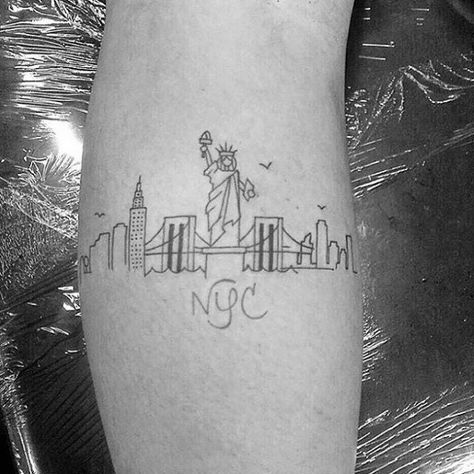 New York City Tattoo Ideas, New York Related Tattoo, Usa Tattoo Ideas, Nyc Tatoos, New York Outline Tattoo, Nyc Tattoo Ideas New York City, New York City Tattoo Ideas For Men, New York Skyline Tattoo, Ny Skyline Tattoo