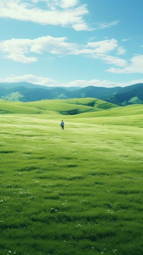 Green grassland landscape outdoors. | premium image by rawpixel.com Japan Aesthetic Landscape, Green Iphone Wallpaper, Grassy Landscape, Iphone Wallpaper Japan, Aesthetic Environment, Stage Inspiration, Grassland Landscape, Fantasy Artwork Landscape, Japan Wallpaper