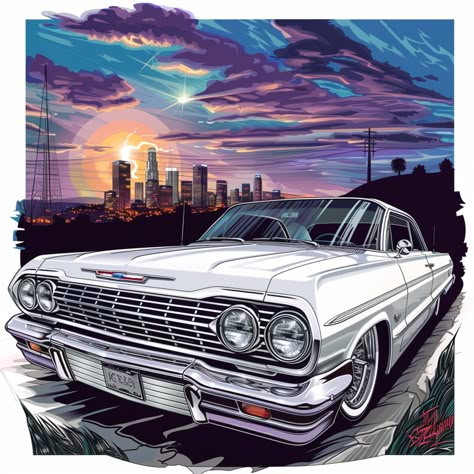 Lowriders Art, 63 Impala, Impala Lowrider, Art Room Posters, Diy Canvas Art Easy, 64 Impala, Low Riding, Lowrider Art, Car Artwork