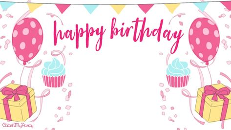 If you don't have a theme for your daughter's birthday but want to add balloons, cupcakes and more to your virtual party this background is just what you need! See more party ideas and share yours at CatchMyParty.com #catchmyparty #partyideas #socialdistancingparty #staysafe #socialdistancing #freevirtualzoombackground #freevirtualpartybackground #girlvirtualparty Bday Banner Background, Happy Birthday Theme Background, Kids Birthday Background, Birthday Wishes Banner Background, Children Birthday Background, Bday Background, Zoom Wallpaper, Birthday Background Design, Birthday Background Images