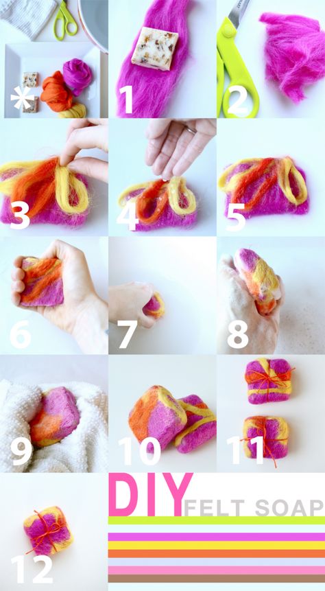 DIY// Felt Covered Soap Felted Soap Tutorial, Felt Soap, Soap Tutorial, Felted Soap, Felted Wool Crafts, Felt Cover, Diy Felt, Needle Felting Projects, Felting Tutorials