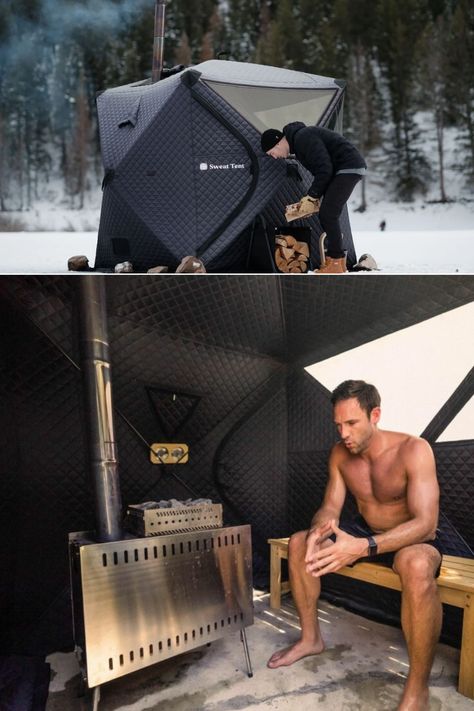 SweatTent Portable Sauna Wood Fire Stove, Stove Exhaust, Ice Fishing Tent, Fire Stove, Sauna Benefits, Sauna Diy, Sauna House, Portable Sauna, Wall Tent