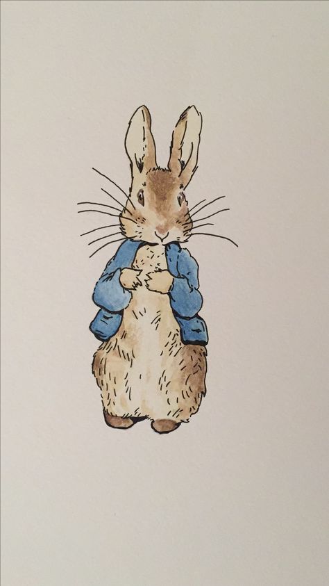 Peter rabbit water colour Painting. Beatrix potter. Beatrix Potter Watercolor Paintings, Beatrix Potter Rabbit, Peter Rabbit Tattoo Beatrix Potter, Rabbit Drawing Watercolors, Peter Rabbit Watercolor Paintings, Peter Rabbit Sketch, How To Draw Peter Rabbit, Beatrix Potter Watercolor, Beatrix Potter Sketches