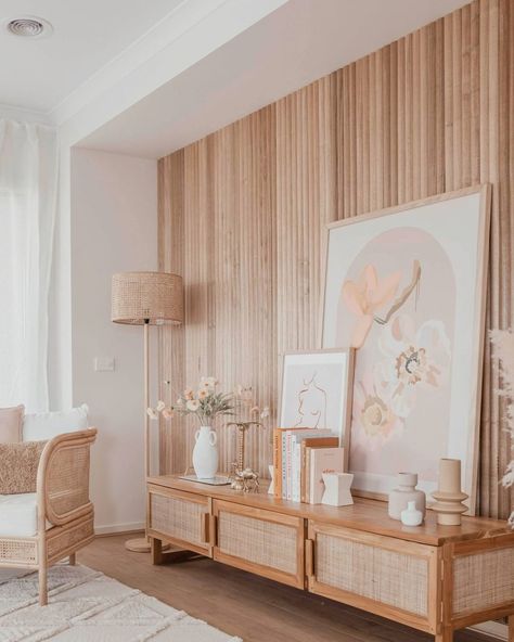 Timber Feature Wall, Featured Wall, Scandi Living Room, Earthy Vibes, Timber Walls, Timber Panelling, Pastel House, Own House, Living Room Inspo