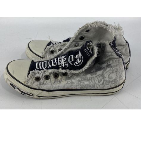 Rare Vintage Ed Hardy White & Black... - Depop Vintage Ed Hardy, Ed Hardy, Black Sneakers, White Black, White And Black, My Style, Sneakers, White, Black