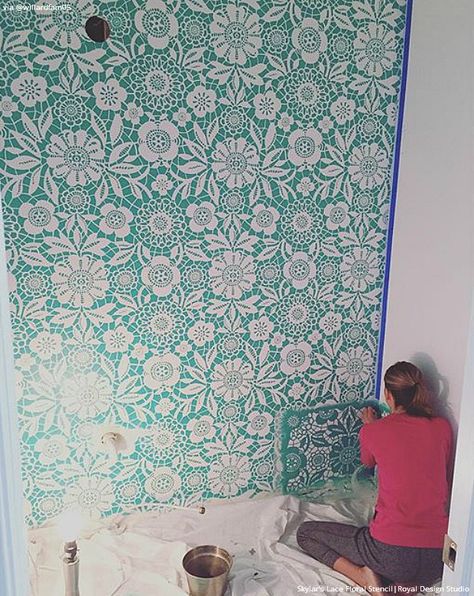 25 Stencil Projects that Will Insta Inspire - Wall Stencils and Furniture Stencils Ideas Inspired by Instagram DIY Projects - Royal Design Studio Wall Stencil Patterns Bedrooms, Pattern On Furniture, Diy Wall Stencil, Wall Stencil Ideas, Wall Stencil Designs, Accent Wall Stencil, Furniture Stencils, Wall Stencil Patterns, Floral Stencil