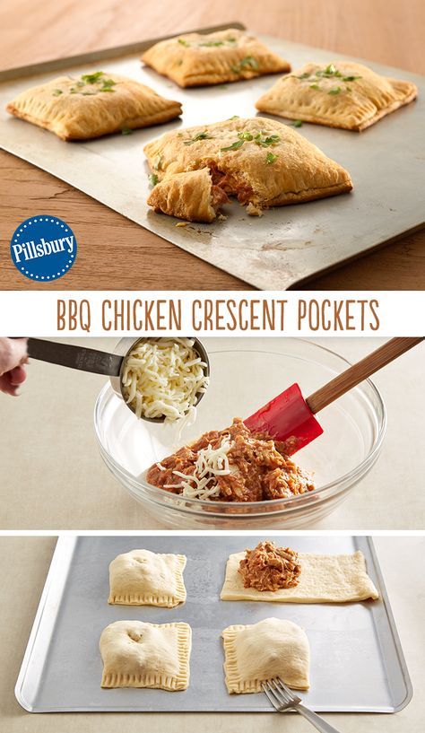 We know you're busy! These BBQ Chicken Crescent Pockets are a quick and easy meal the kiddos will enjoy. Weeknight dinner will be on the table in seconds with this kid-friendly recipe! Crescent Pockets, Pilsbury Recipes, Chicken Crescent Rolls, Chicken Crescent, Crescent Recipes, Pillsbury Recipes, Crescent Roll Recipes, Crescent Roll, Crescent Rolls