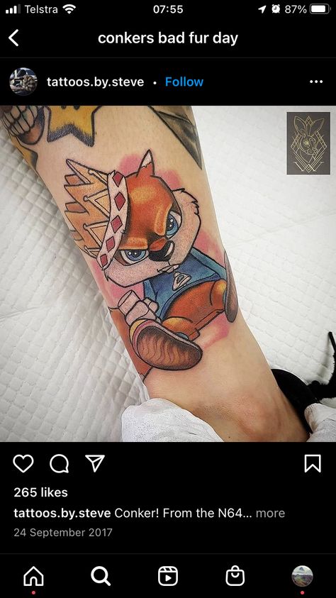 Conkers Bad Fur Day Tattoo, Conker Tattoo, Conkers Bad Fur Day, Game Tattoo, Tattoos 2023, Drawing Pics, Gamer Tattoos, Imaginary Friends, Freestyle Rap