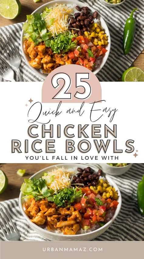 Easy Chicken Bowls Healthy, Healthy Chicken And Rice Bowls, Rice Bowls Healthy Chicken, Rice Bowls Recipes Chicken, Rice Bowl Ideas Chicken, Chicken Rice Lettuce Bowls, Healthy Meal Bowls Dinners, Barbecue Chicken Rice Bowl, Blackened Chicken Bowl Recipe