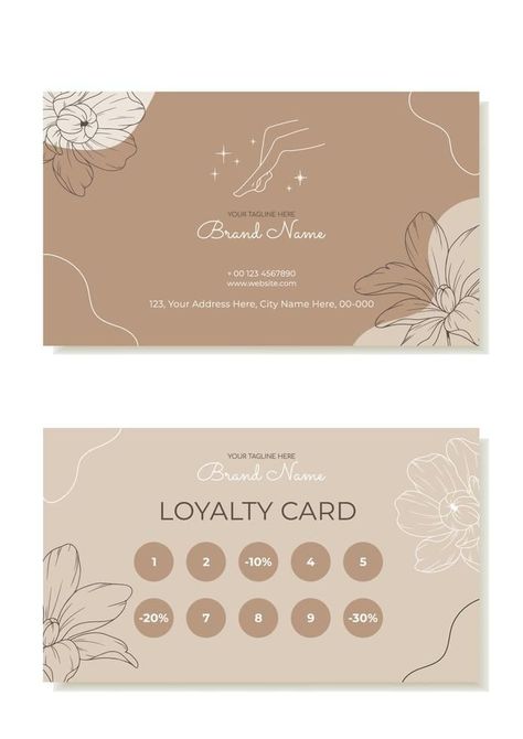 A rustic business and loyalty card template with plants in the outline. Suitable for bea fashionlogo #graphicdesignerdaily #brandlogo #designinspirations Loyalty Cards Ideas Beauty Salons, Salon Cards Business Ideas, Massage Cards Ideas, Massage Logo Design Ideas Business Cards, Beauty Loyalty Card Ideas, Salon Loyalty Cards, Massage Studio Logo, Esthetics Business Cards, Massage Business Card