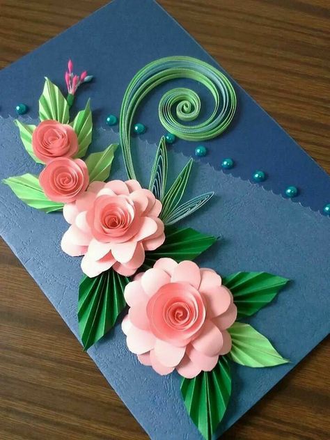 Quilling Paper Craft Greeting Card, Handmade Greeting Card Designs, Simple Cards Handmade, Quilled Creations, Paper Flower Crafts, Quilling Paper Craft, Paper Craft Diy Projects, Paper Flowers Craft, Diy Paper Crafts Decoration