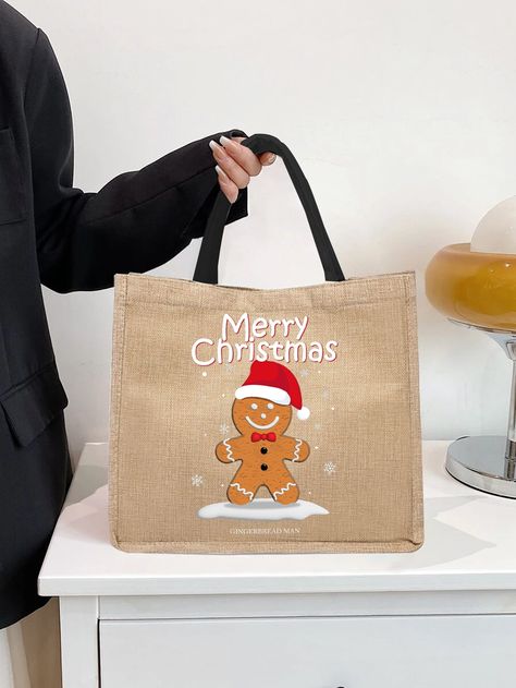 Decorated Tote Bags, Totes Ideas, Christmas Gingerbread Man, Ideas Navideñas, Burlap Tote, Christmas Tote Bags, Christmas Gingerbread Men, Christmas Stationery, Christmas Tote