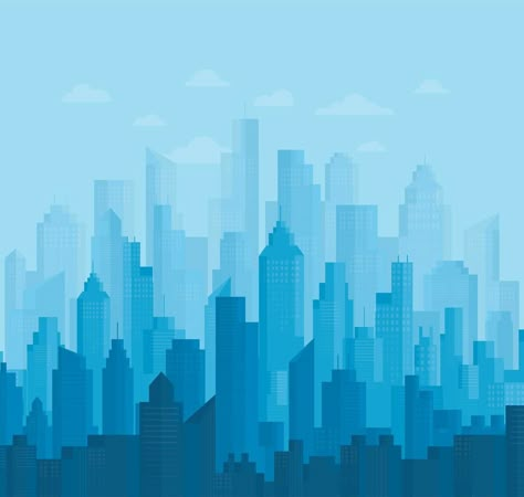 Pastel City, Blue Skyline, Building Silhouette, Facebook Cover Design, City Vector, City Silhouette, City Painting, Blue City, Watercolor Art Lessons