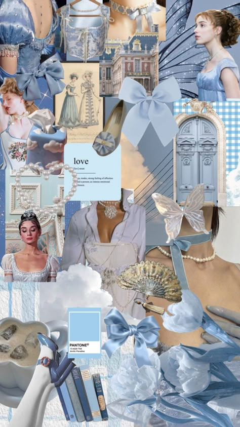 Bridgerton Blue Room, Blue Regency Aesthetic, Sky Blue And White Aesthetic, Blue Bridgerton Aesthetic, Sky Blue Mood Board, Bridgerton Inspired Wallpaper, Bridgerton Blue Aesthetic, Bridgerton Aesthetic Decor, Bridgerton Aesthetic Painting