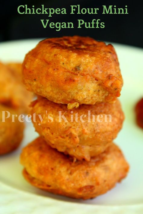 Preety's Kitchen: Chickpea Flour Mini Puffs / Easy Vegan Gluten Free Snack Recipe / Besan Ke Pakode( Step By Step Pictures) Gram Flour Recipes, Chickpea Flour Recipes, Gluten Free Snacks Recipes, Vegan Gluten Free Snacks, Mango Powder, Gluten Free Snack, Gram Flour, Chickpea Flour, Gluten Free Snacks